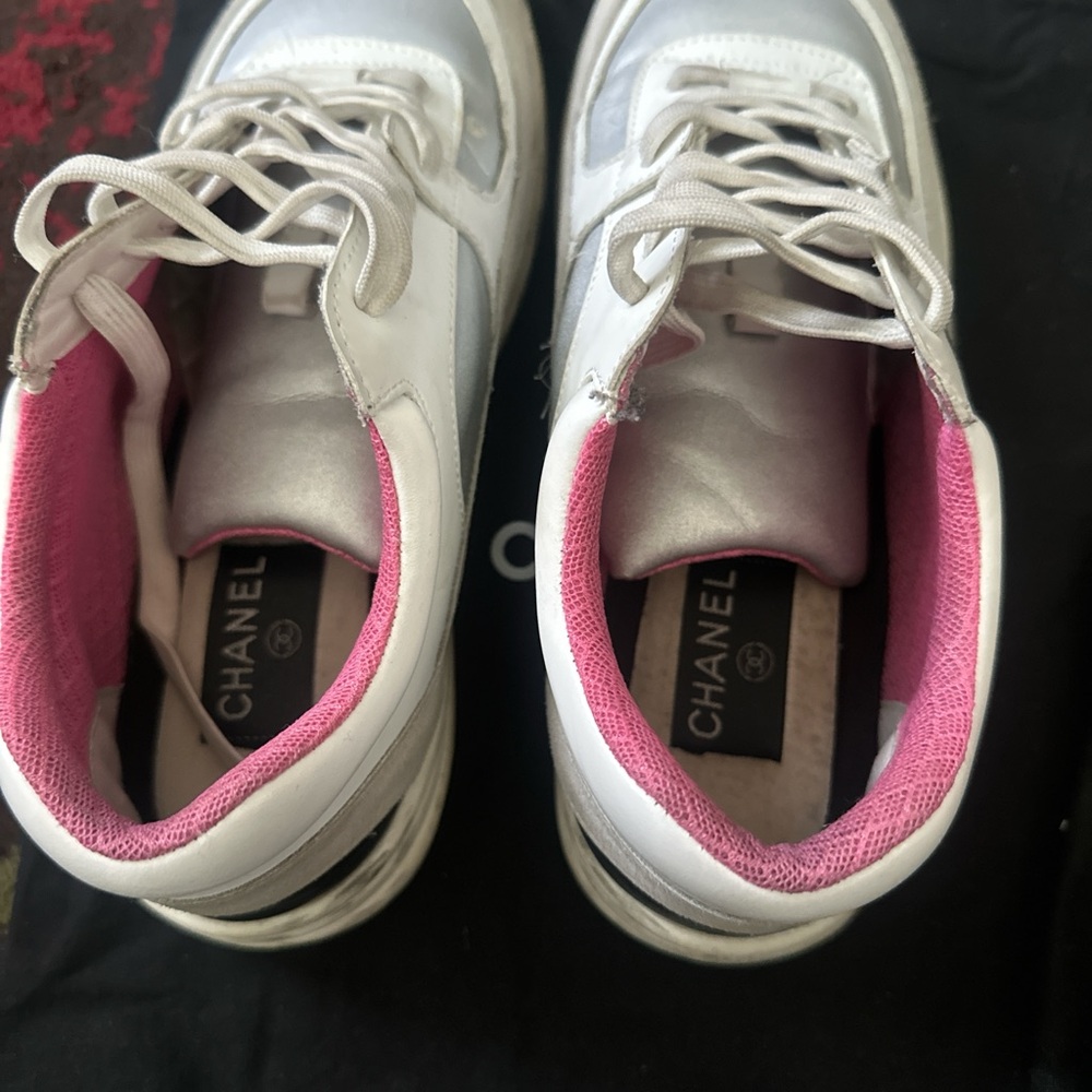 Chanel Women's White and Pink Sneakers